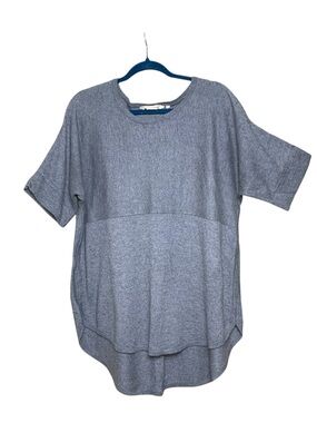 Soft Surroundings Gray Knit Short Sleeve Tunic Sz L/XL Minimalist Closet Staple